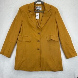 Walter Baker Women's Mustard Yellow Linen Blend Button Down Blazer Jacket M READ